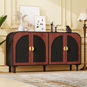 Vintage Arched Sideboard Cabinet With Gold Half Moon Handle MDF Storage Cabinet Adjustable Shelves Solid Wood Center - Product Image 2