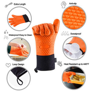 Термостойкие силиконовые перчатки для гриля длинные Водонепроницаемые кухонные рукавицы для барбекю с внутренним хлопковым слоем для барбекю - Product Image 2