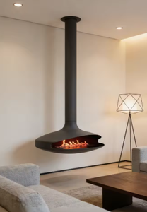 Cheminée suspendue décorative en acier <span class=keywords><strong>au</strong></span> carbone flotté avec <span class=keywords><strong>foyer</strong></span> en verre, 1000 mm, pour bois ou <span class=keywords><strong>gaz</strong></span> - Product Image 3