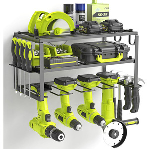 Power tool storage rack, 3-tier storage rack with 4 drill holders, garage <b>wall</b>-mounted <b>floating</b> tool <b>shelf</b>. - Product Image 1