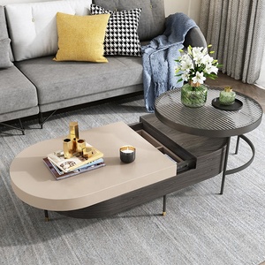 Tables basses <span class=keywords><strong>en</strong></span> <span class=keywords><strong>verre</strong></span> avec <span class=keywords><strong>pieds</strong></span> <span class=keywords><strong>en</strong></span> métal modernes de style ovale gris pour le salon - Product Image 3
