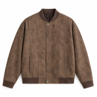 Blouson universitaire en daim marron pour femme Boying, col côtelé, boutons-pression, style vintage streetwear, vente en gros OEM ODM