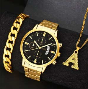 Set di Orologi da <span class=keywords><strong>Uomo</strong></span> alla Moda Casual con Tre Quadranti, Calendario, Movimento al Quarzo + Bracciale + Collana - Product Image 1