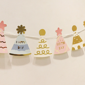 Decoración Colgante para Fiesta de Cumpleaños de Bebé DAMAI, Guirnalda de Papel Desechable Portátil con Forma de Sombrero Colorido en Dorado - Product Image 3