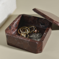 Boîte à bijoux carrée en marbre rouge naturel, polie à la main, élégante, pour la maison, la chambre, l'hôtel, organisateur de table, collection