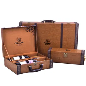 Luxury personalized leather wine case for champagne packaging gift boxes PU leather wine box with handle