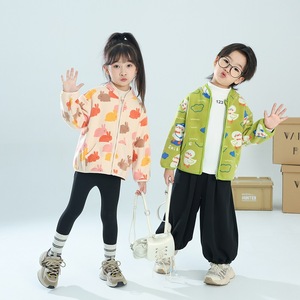 Veste zippée en polaire polyester/coton teinte en pièce pour enfants unisexe, collection automne/hiver 2024, avec imprimé dessin animé pour bébés et jeunes enfants - Product Image 6