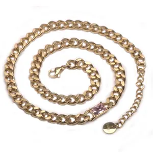 Moda 14K placcato in oro in acciaio inossidabile cordolo collegato girocollo collane quadrato rosa CZ collana di cristallo per uomo donna
