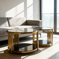 Meubles de salon de luxe, table basse miroir, table basse intelligente en verre noir avec cadre en acier inoxydable