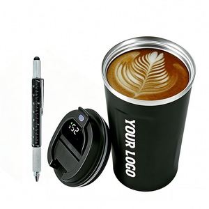 Gobelet à café en acier inoxydable avec couvercle, personnalisable avec logo, affichage intelligent de la température, cadeau promotionnel pour entreprise, gobelet isotherme pour le bureau et les voyages - Product Image 1