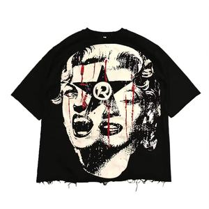 T-shirt vintage oversize 100% coton pour homme, logo personnalisé, style boxy, shorts, impression numérique délavée pour un look décontracté estival - Product Image 2