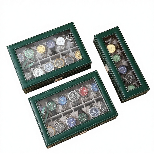 RongZhen Custom 3-12 Slots Luxury Rectangle PU Leather Eco-Friendly Dust-proof Gift Packaging Watch Storage Box Display Case
