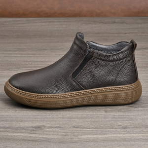 Chaussures décontractées pour hommes en cuir de vache véritable, à enfiler, bout rond, semelle extérieure en caoutchouc souple, antidérapantes, style marche - Product Image 3