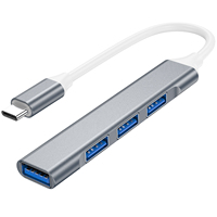 Hub Ekstensi USB Tipe C 4-Port Portabel OEM dengan Casing Aluminium, USB3.0 USB2.0 Port Expander, Adaptor Multiport, Docking Station