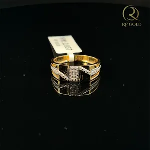 Modern 18K <b>Gold</b> Luxury <b>Ring</b> Geometric Studded Design Black Enamel Accents Stylish Men's Jewelry for Daily Wear Engagement Gift - Product Image 2