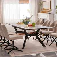 Table à manger extensible portable et pliable 8 places 2025 avec plateau brillant aspect marbre PET et pieds en métal thermolaqué pour appartement et hôtel