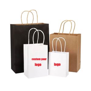 Bolsa de Papel Kraft Marrón con Asa para Regalos de Fiesta de Cumpleaños, Artículos de Compras, Varios Tamaños, con Logotipo Personalizado - Product Image 1