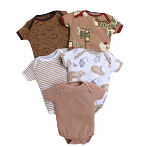 Rompers de Escalada para Bebés, Estilo Coreano, Rayas y Estampado Completo, Manga Corta, Unisex, con Botones a Presión, para Primavera - Product Image 1