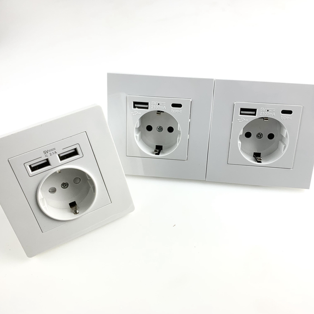 Power Socket 16A 250V EU/Germany/ Korea Standard Socket Plug Type C USB Quick Charge Wall Socket
