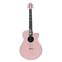 Gitar Akustik Serat Karbon Komposit Pink 40 Inch Cutaway 6 Senar Dengan Lubang Suara Samping untuk Pemula Wanita Hadiah
