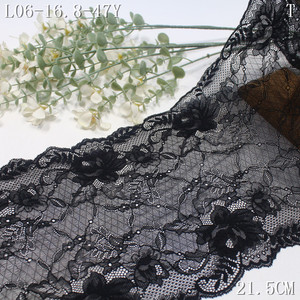 Chất Lượng Cao 21Cm Dệt Kim Vải Tuyn Đàn Hồi Vải Ren Màu Đen Căng Spandex Ren <span class=keywords><strong>Trim</strong></span> Thân Thiện Với Môi Cho Phụ Nữ Của Áo Ngực Đồ Lót - Product Image 3