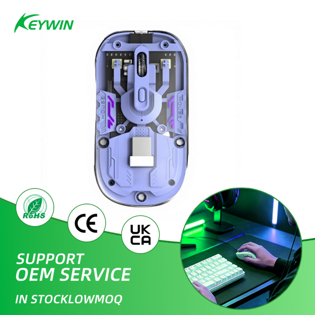 Keywin OEM ODM 3D Transparent LED Dual Mode Wireless Office Mouse Custom 3D Magnetic Case 2.4g Mute Wireless Office Mouse