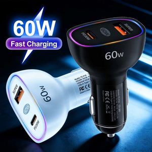 Chargeur de voiture magnétique multi-ports USB+PD30W QC3.0 avec anneau lumineux LED pour une charge rapide des appareils photo et des ordinateurs portables - Product Image 1