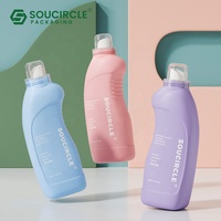 Bouteilles en plastique HDPE de 1000 ml de forme irrégulière, fabriquées en usine, adaptées pour les détergents lessiviels anti-fuite, avec bouchon gradué.