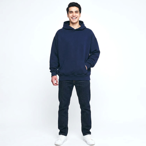 Sweat-shirt de qualité supérieure en gros, sans cordon, en coton lourd, sweat-shirt à capuche personnalisé, uni noir, coupé et cousu - Product Image 1