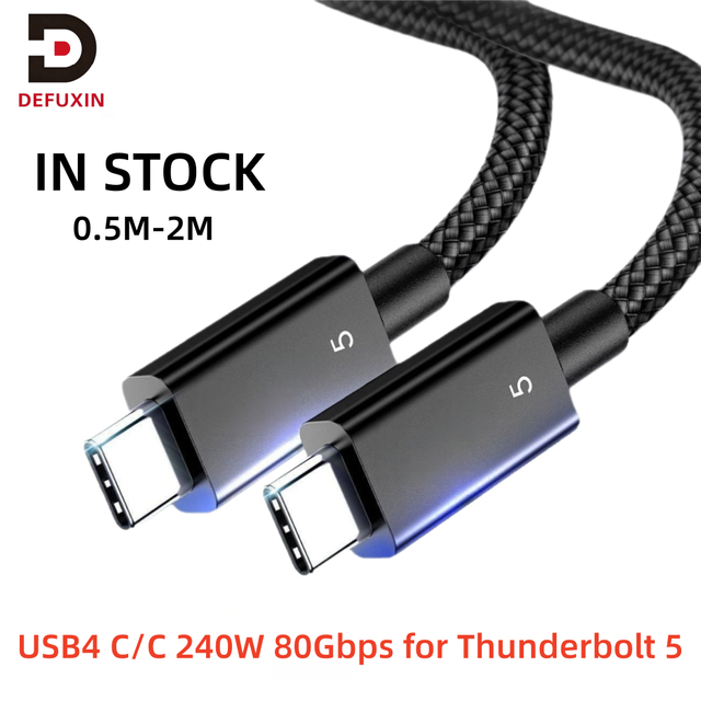 In Stock 1m USB4 Cable for Thunderbolt 5 80Gbps 240W 16K Type C to C Fast Charging Data Cable for MacBook Pro iPhone 17 Ipad