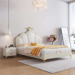 Lit enfant princesse, taille complète, rembourré, avec rangement, en cuir, design minimaliste pour chambre d'enfant - Product Image 3