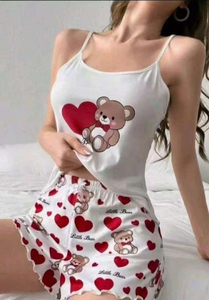 Conjunto de pijama de 2 piezas sin mangas y pantalones cortos de manga corta para mujer al por mayor, ropa de dormir de secado rápido con estampado de dibujos animados de verano con cintura elástica - Product Image 2