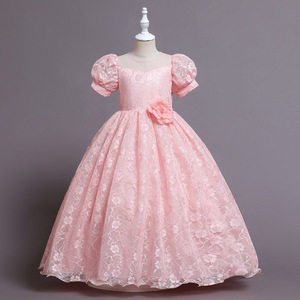 Robe de princesse en dentelle florale pour enfants, robe de bal bleu ciel, décolleté en cœur, robe de demoiselle d'honneur - Product Image 2