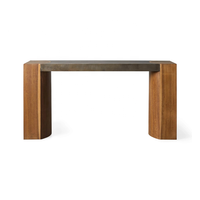 Table console moderne en chêne, plaque d'acier écologique polie à la main, minimaliste et robuste pour l'entrée du salon