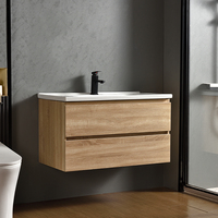 Meuble-lavabo mural moderne et peu encombrant GPSR 800 mm, design minimaliste, en bois flottant, avec vasque en céramique, écoresponsable, idéal pour projets scolaires