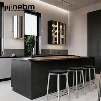 Meubles de cuisine de luxe haut de gamme personnalisés, conception d'îlot de cuisine, cuisine moderne noire complète, armoires de cuisine modulaires