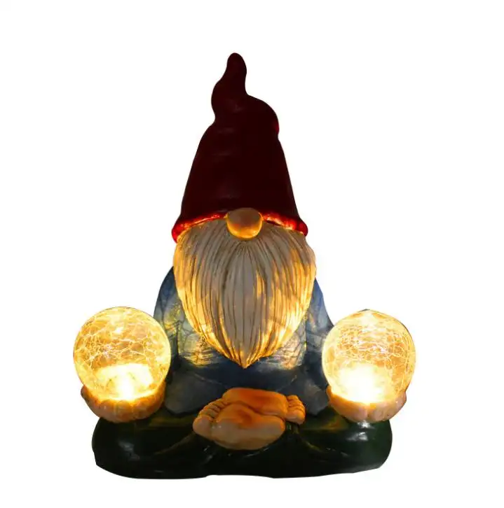 Lampu LED Tenaga Surya Hiasan Natal, Patung Ornamen Taman Patung Gnome Resin