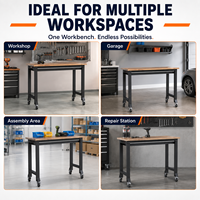 Banc de travail d'atelier industriel avec plateau en bois et pieds en acier, personnalisable OEM, capacité de charge de 200 kg pour l'assemblage et la réparation