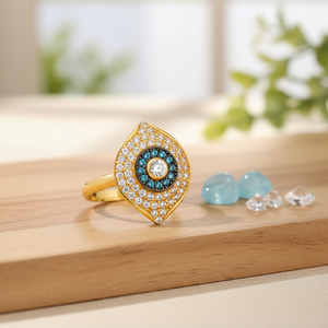 Anillo elegante con diseño de ojo turco y piedra aguamarina, joyería de plata de ley 925 hecha a mano para mujer - Product Image 2
