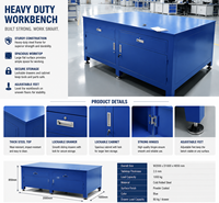 Banc de travail de laboratoire robuste et moderne avec armoire à outils et tiroirs verrouillables, serrure à clé pour l'assemblage et l'entretien des moules