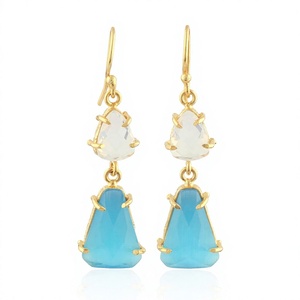 Classic 18K Gold Plated Drop Earrings With Quartz <b>Stones</b> Water Drop Shape For Women Everyday Wear - Product Image 1