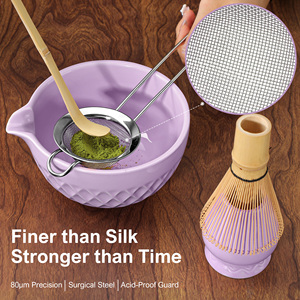 Classic 7pc Ceramic Bowl Bamboo Whisk <b>Tea</b> Scoop Porcelain Pottery Traditional Japanese Rhombus Bowl 7pc Matcha <b>Set</b> - Product Image 3