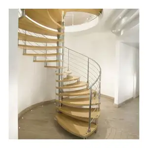 Cheap price stainless steel beam indoor round stairs for wood spiral staircase design