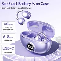 Écouteurs sans fil OWS Open Ear avec affichage LED, stéréo, clip d'oreille, BT V5.4, étui de charge 250 mAh, diaphragme en titane pour femmes
