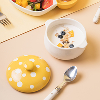 Bol de cuisson en céramique résistant à la chaleur, jolie assiette à champignons, petit bol à œufs cuits à la vapeur avec deux oreilles et un couvercle pour les enfants