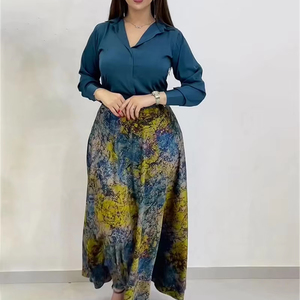ชุดเสื้อเชิ้ตแขนยาวพิมพ์ลายดอกเทอร์รี่แฟชั่นและกระโปรงยาวระดับเข่าสไตล์สตรีทแวร์สำหรับผู้หญิง - Product Image 1