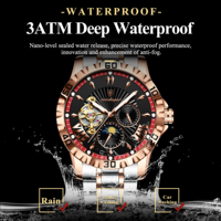 Reloj POEDAGAR 1415 para Hombre, Diseño Hueco con Tourbillon, Mecánico Automático, Resistente al Agua, Luminoso, de Acero Inoxidable