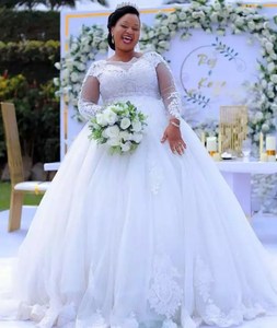 Abito da Sposa di Alta Qualità Stile Principessa Moderno a Maniche Lunghe Taglie Forti con Allacciatura Posteriore Vestidos De Noiva - Product Image 1