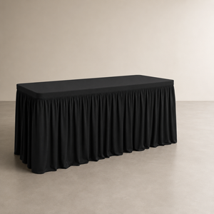 Black Rectangulat Spandex <b>Table</b> Cover with Gathered Skirt <b>for</b> Hotel Resort Banquet Hall and Hospitality Wholesale Supply - Product Image 1