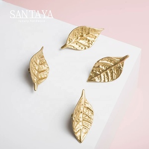 Santaya Brushed Brass Handles Leaf-shaped for Kitchen Cabinets Bedroom Wardrobe Drawer <strong>Knobs</strong> and Other Furniture Handle - Product Image 4
